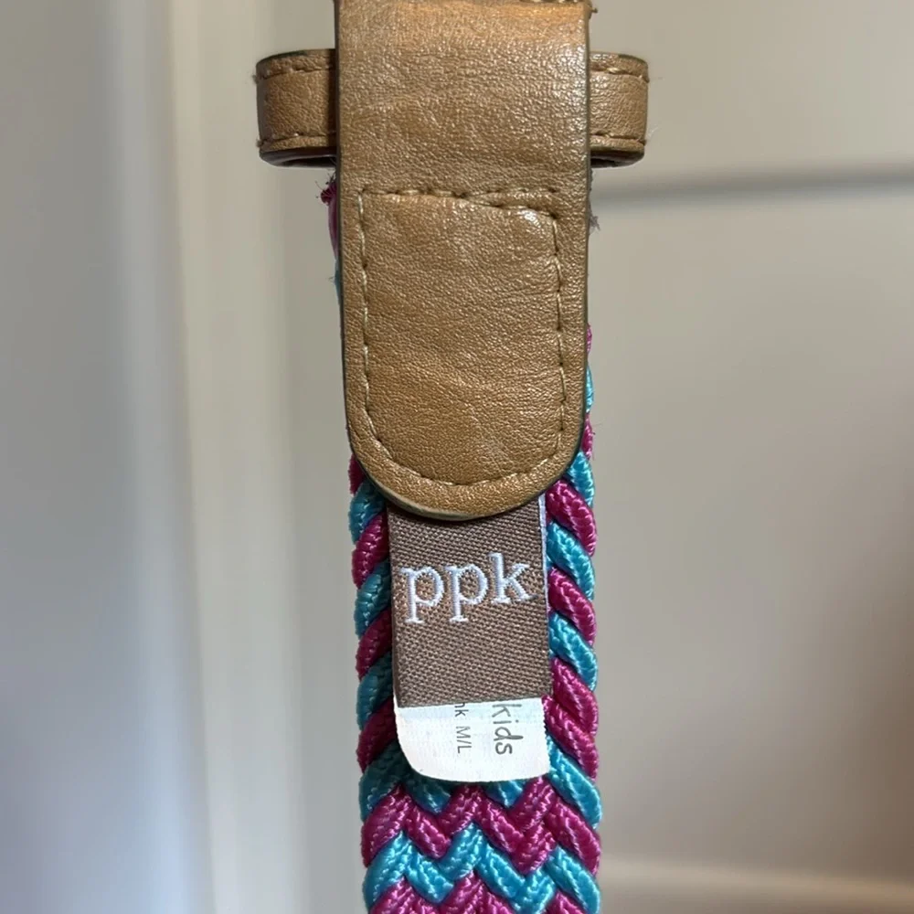Peppercorn Kids pink & blue braided elasticized belt w/ pewter tone buckle